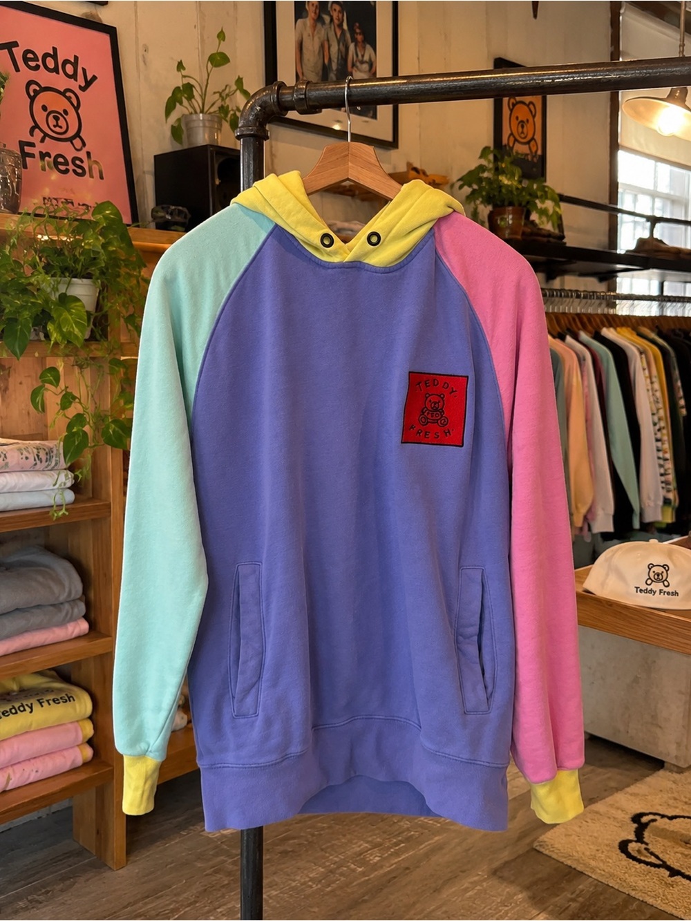 Teddy Fresh Colorblock Hoodie Pastel Lavender Pink Mint Yellow Size Small Heavy